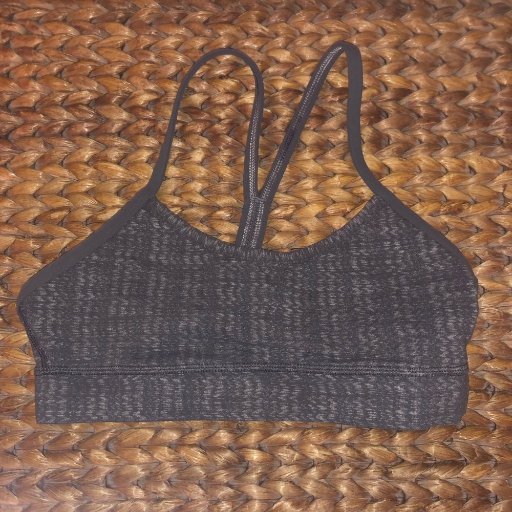 Gray patterned lululemon bra.
